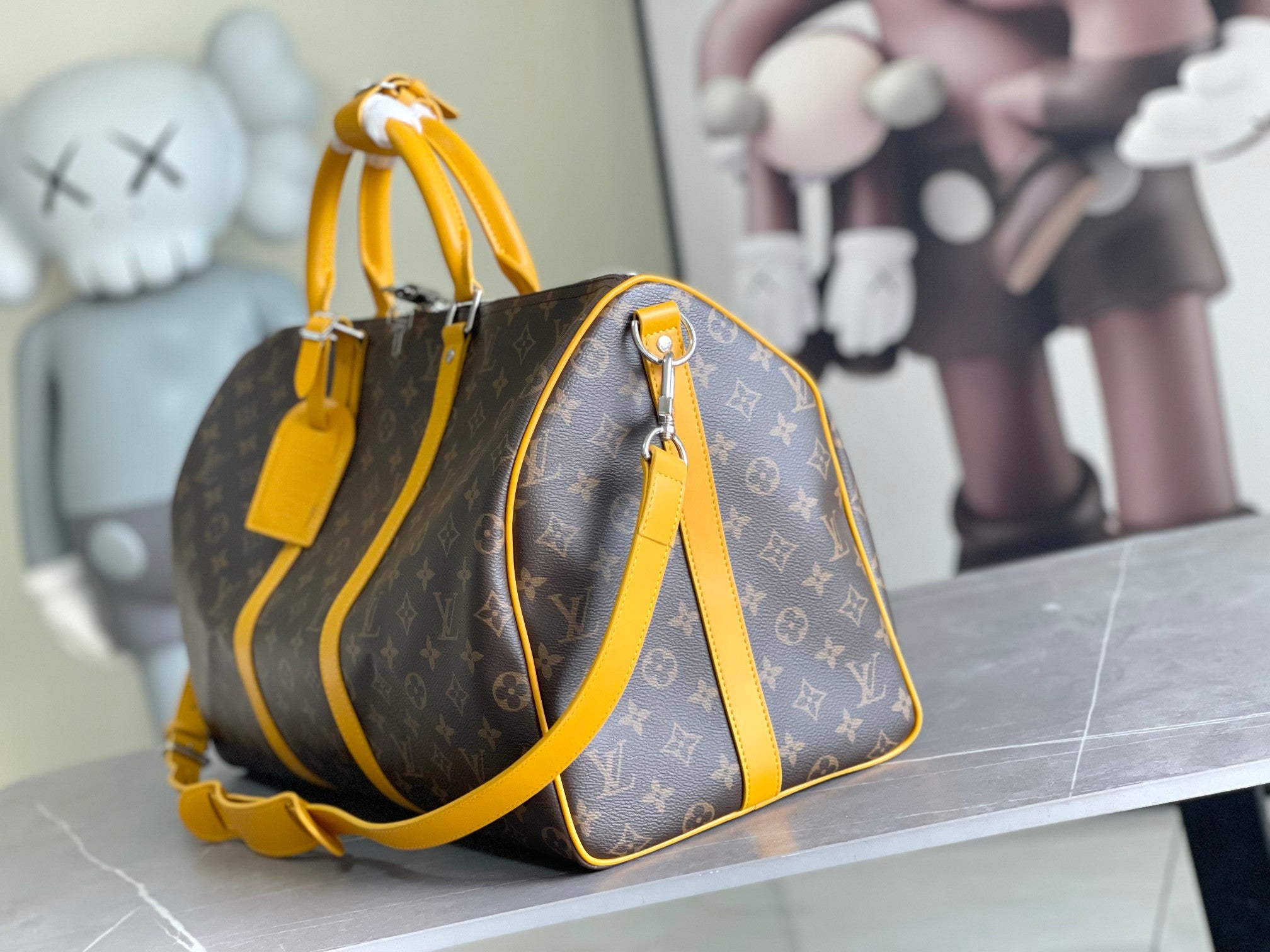 Keepall Bandoulière 50 – Monogram Canvas with Yellow Leather Trim