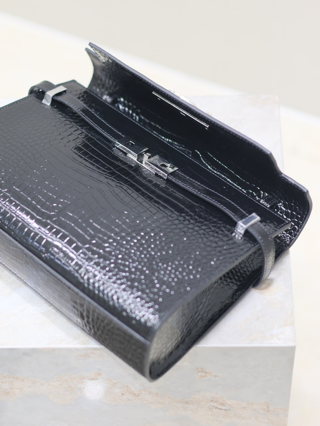 Crocodile-Embossed Leather Chain Bag