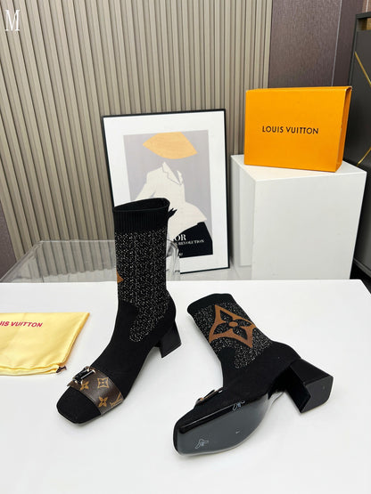 Monogram Knit Sock Ankle Boots