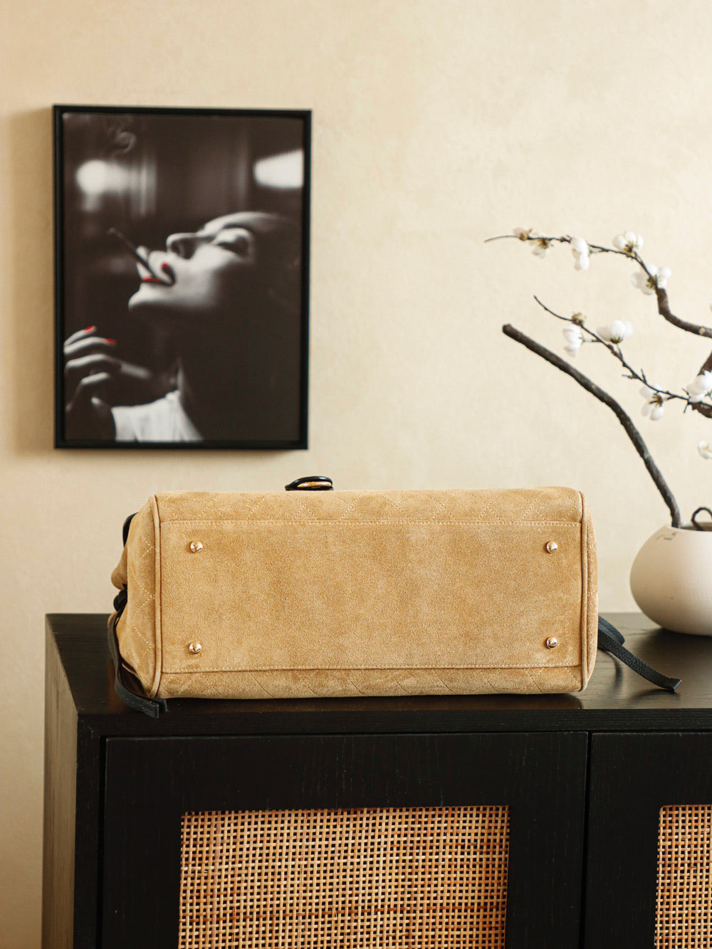 Suede & Leather Boston Top Handle Bag