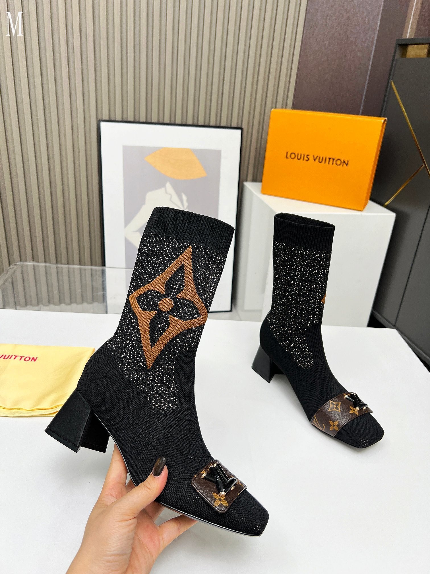 Monogram Knit Sock Ankle Boots