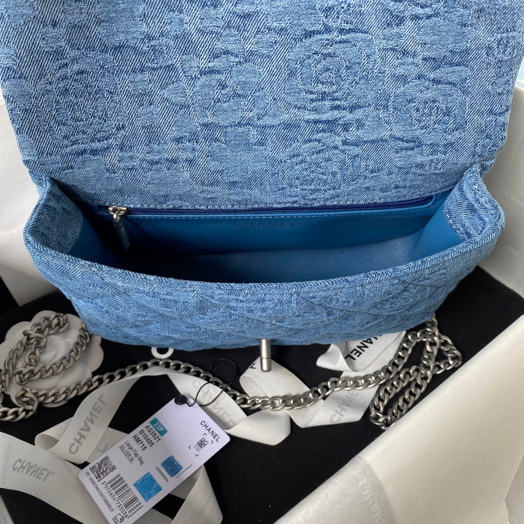 Embroidered Blue Flap Bag