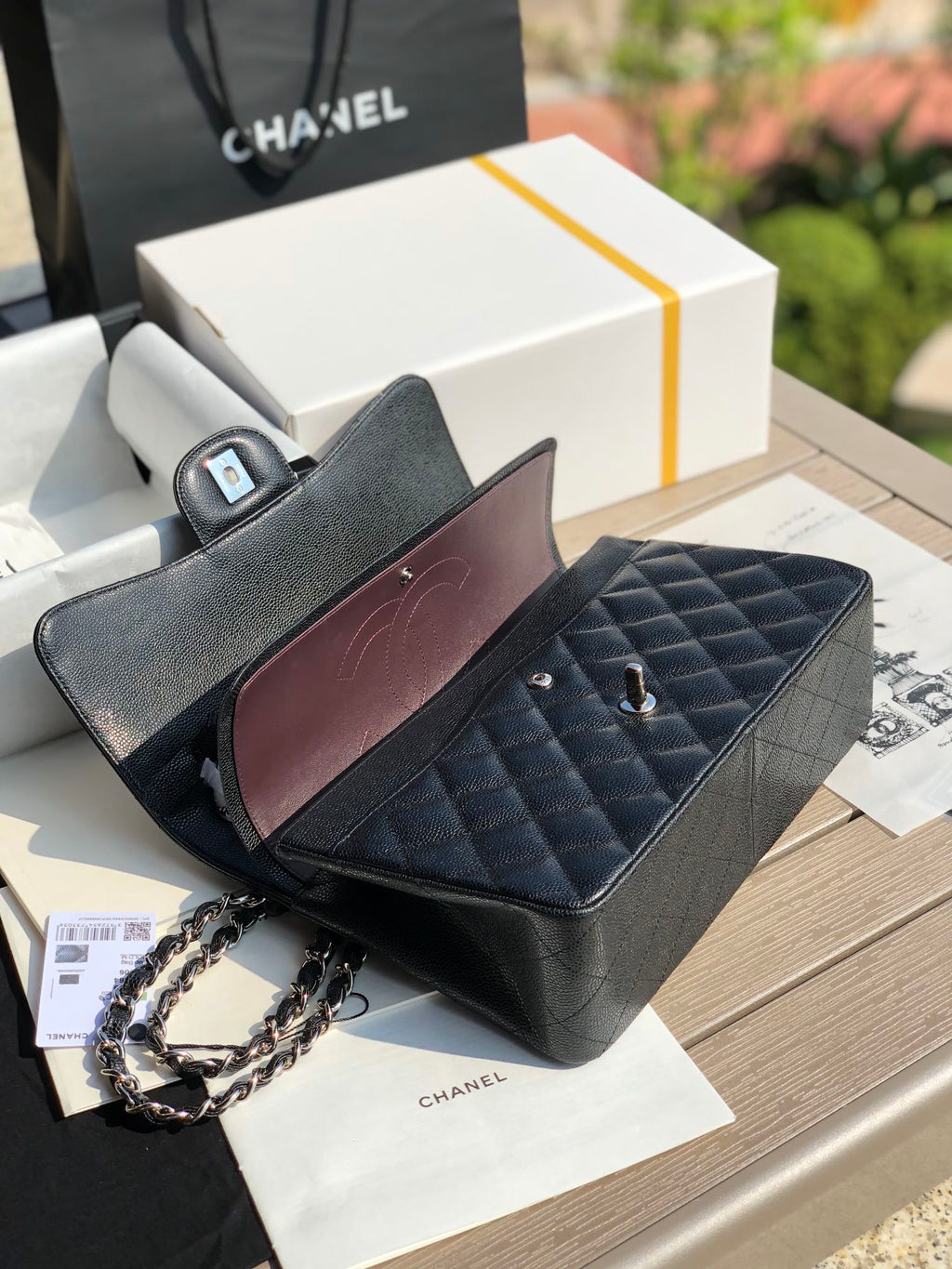 3.55 Large Caviar Leather Classic Double Flap Bag - Silver hardware