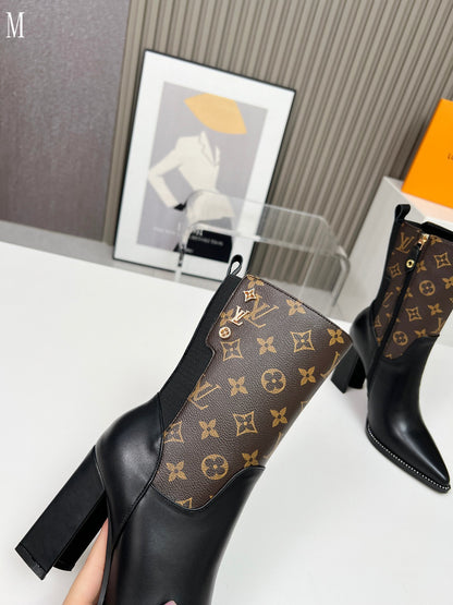 Monogram Leather & Fabric Ankle Boots
