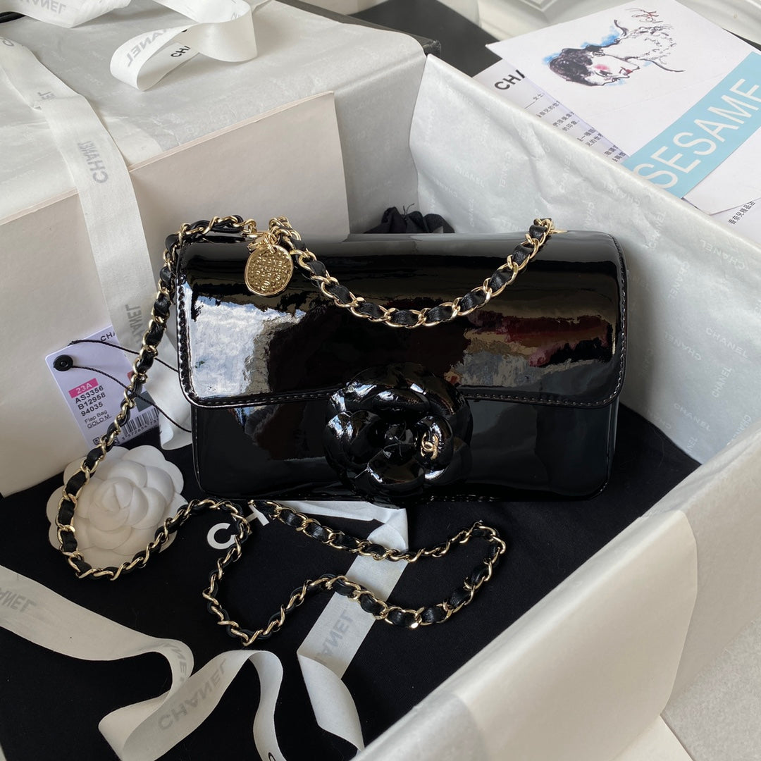 Camellia Patent Flap Bag