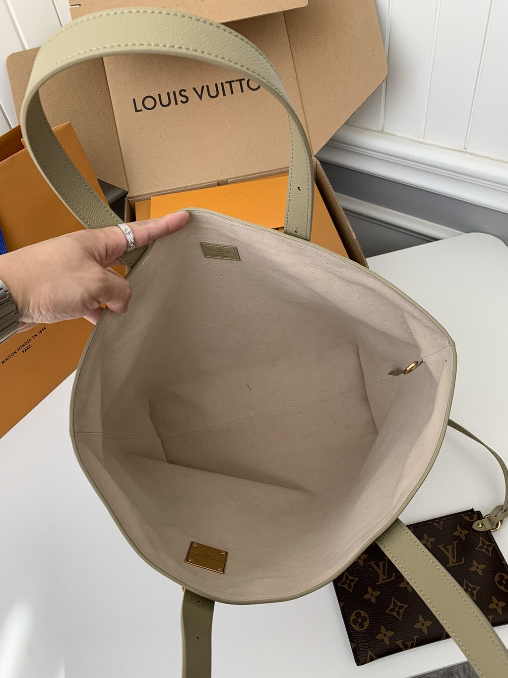 Calfskin Leather Tote Bag with Monogram Pouch