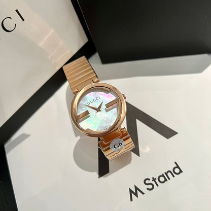 G-Frame Gold Stainless Steel Watch with Mother-of-Pearl Dial – 37mm