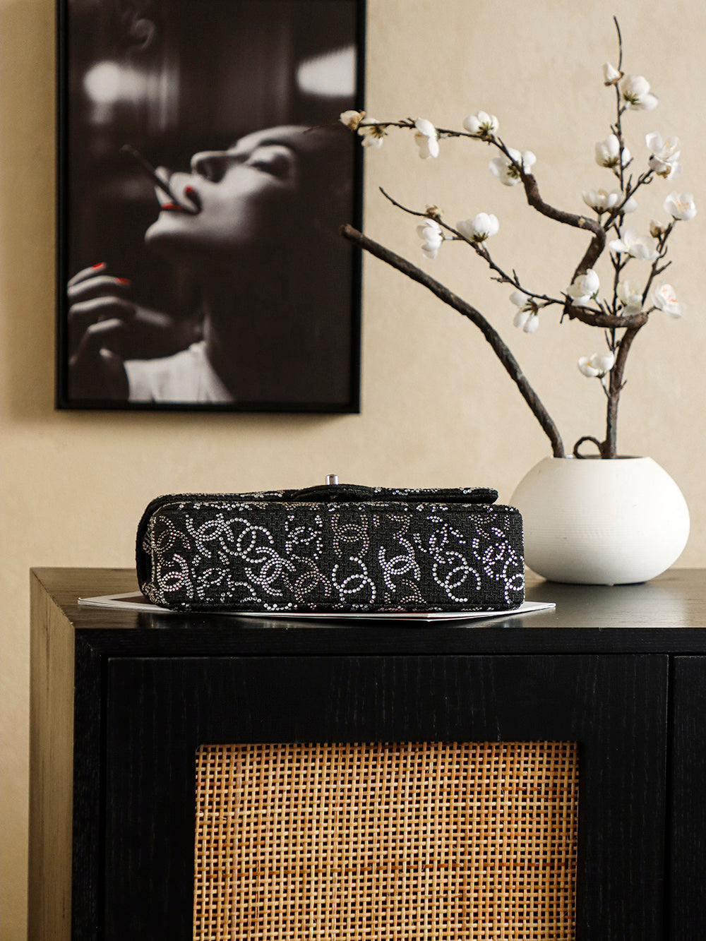 Crystal-Embellished Classic Flap Chain Shoulder Bag