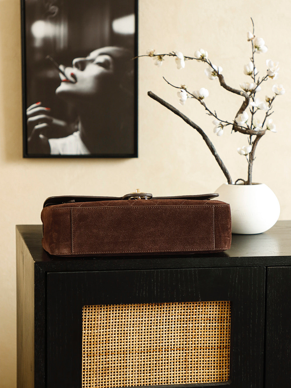 Quilted Suede Chain Shoulder Bag