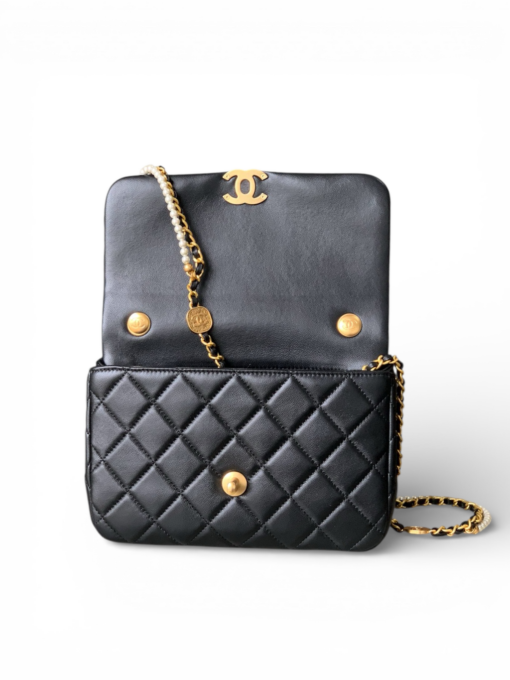 25P Camellia Pearl Square Flap Bag