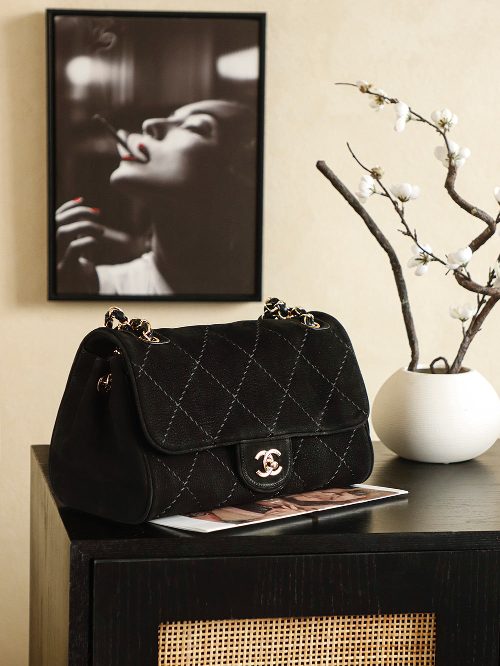 Suede Quilted Chain Underarm Bag