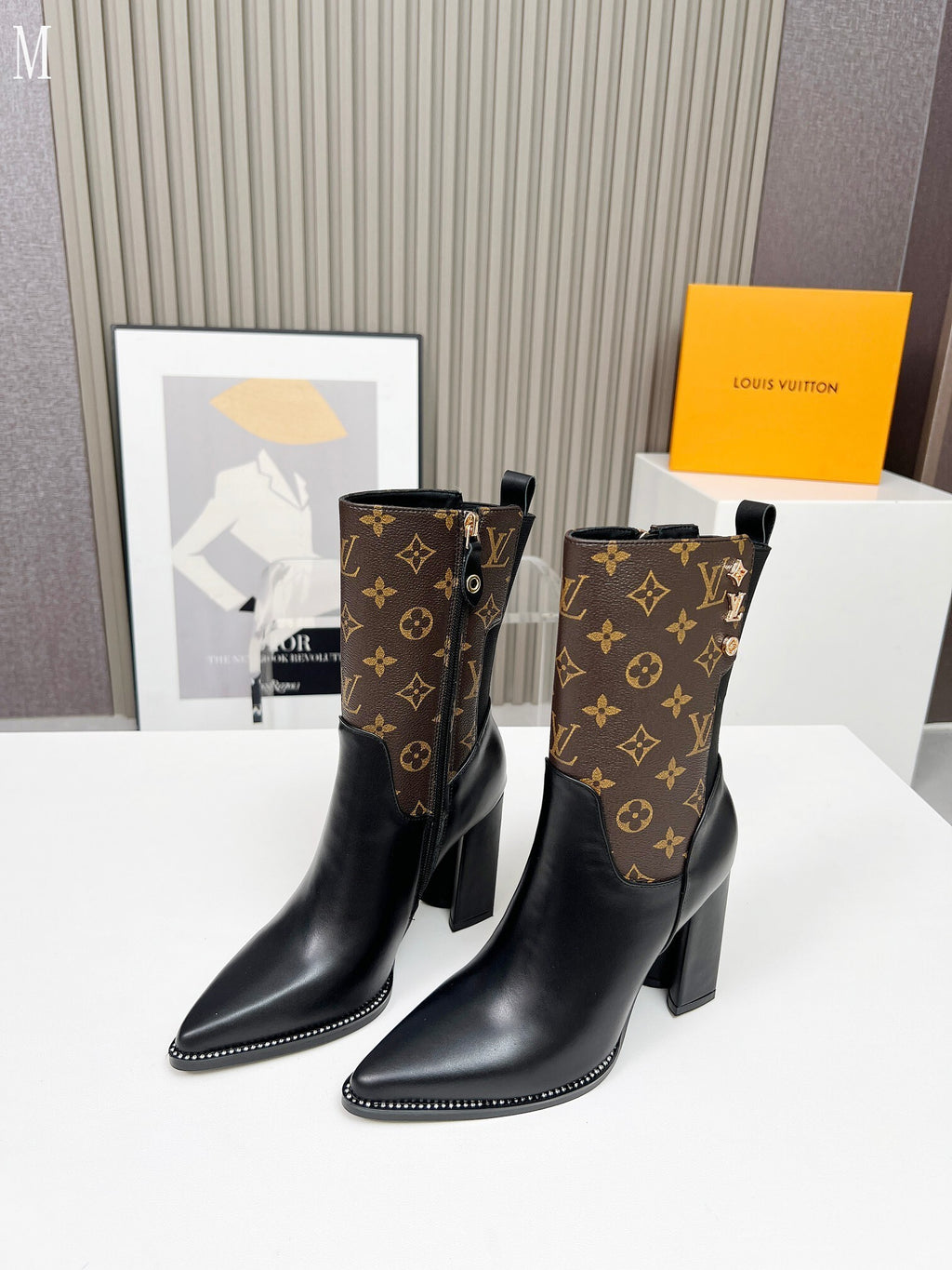 Monogram Leather & Fabric Ankle Boots