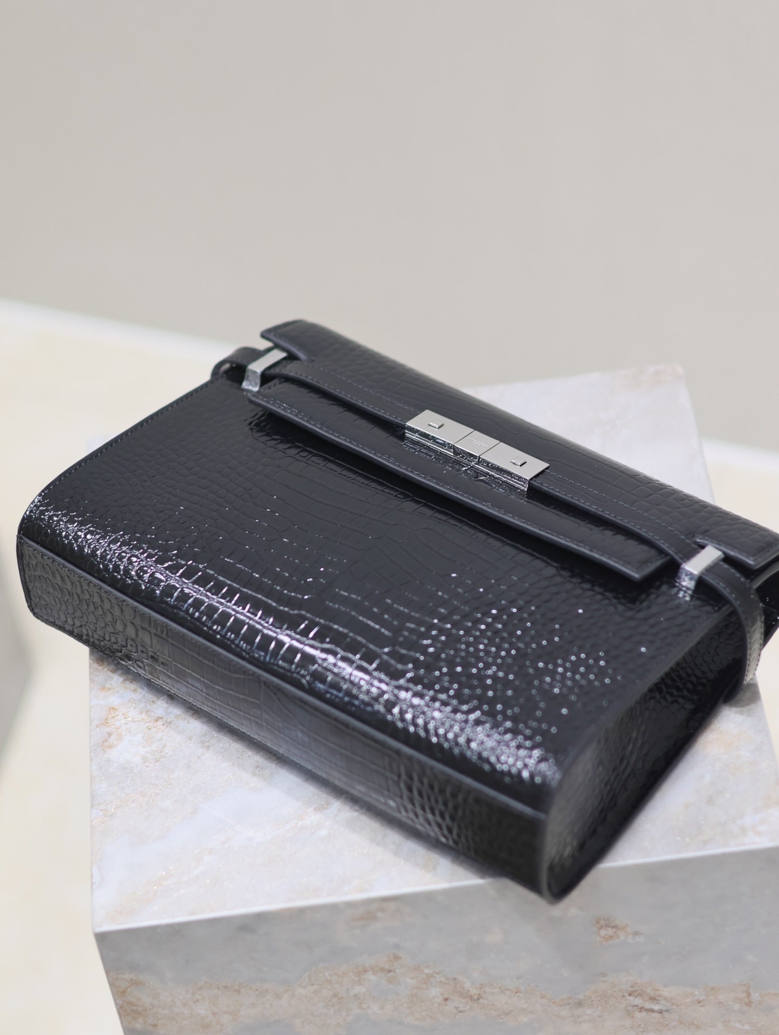 Crocodile-Embossed Leather Chain Bag