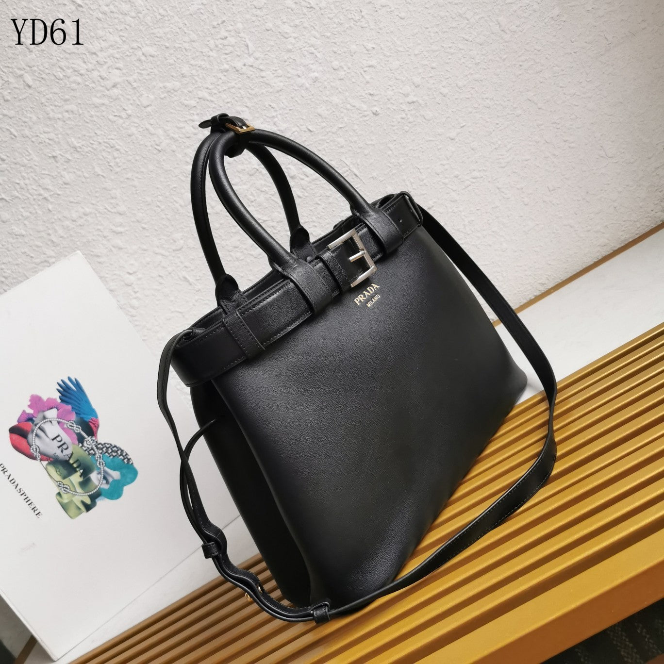 Buckle Belted Medium Leather Tote Bag