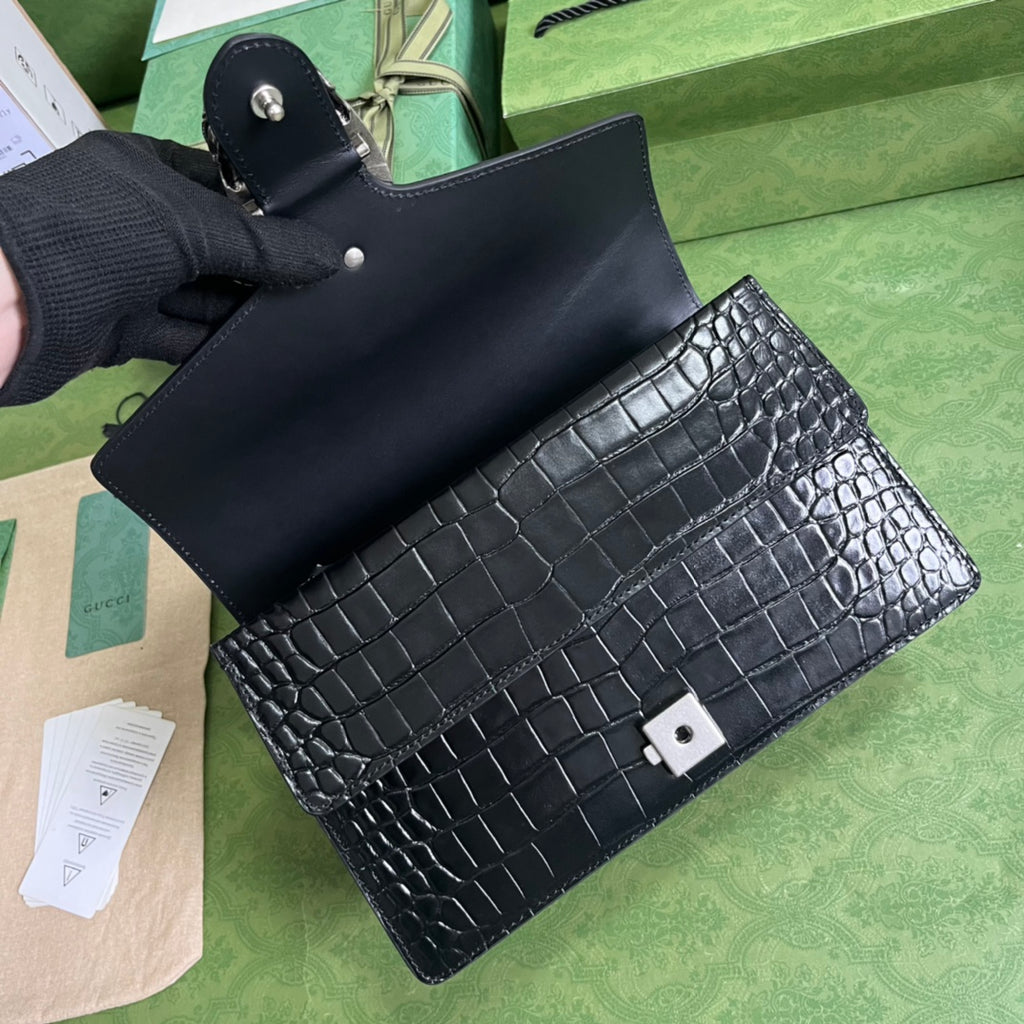 Croc-Embossed Dionysus Shoulder Bag