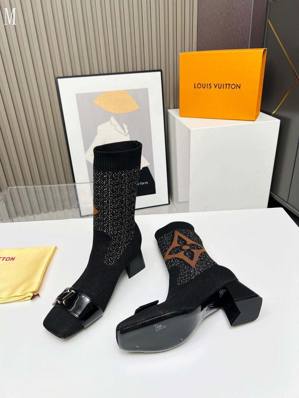 Monogram Knit Sock Ankle Boots