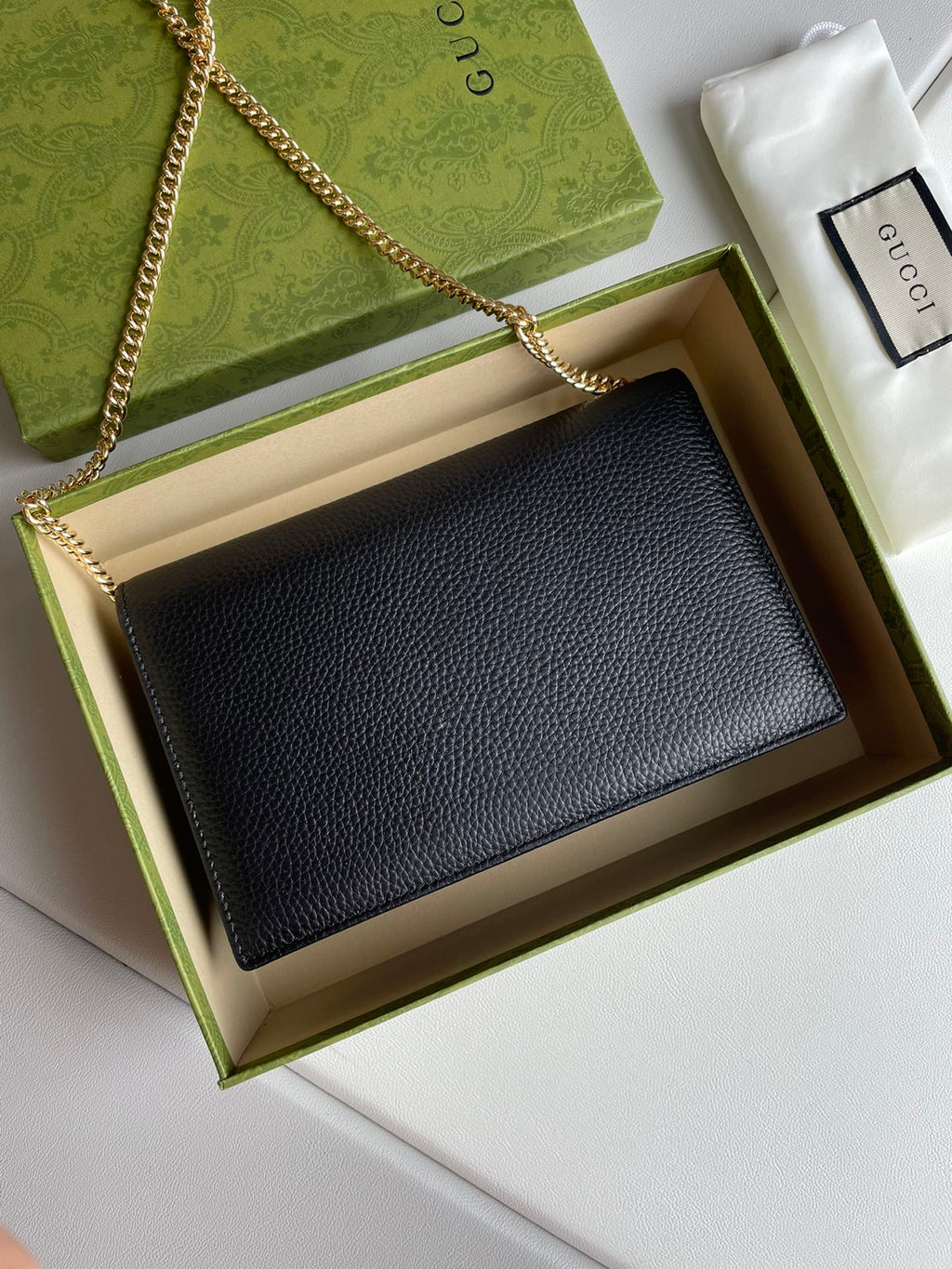 GG Marmont Pebbled Leather Wallet on Chain