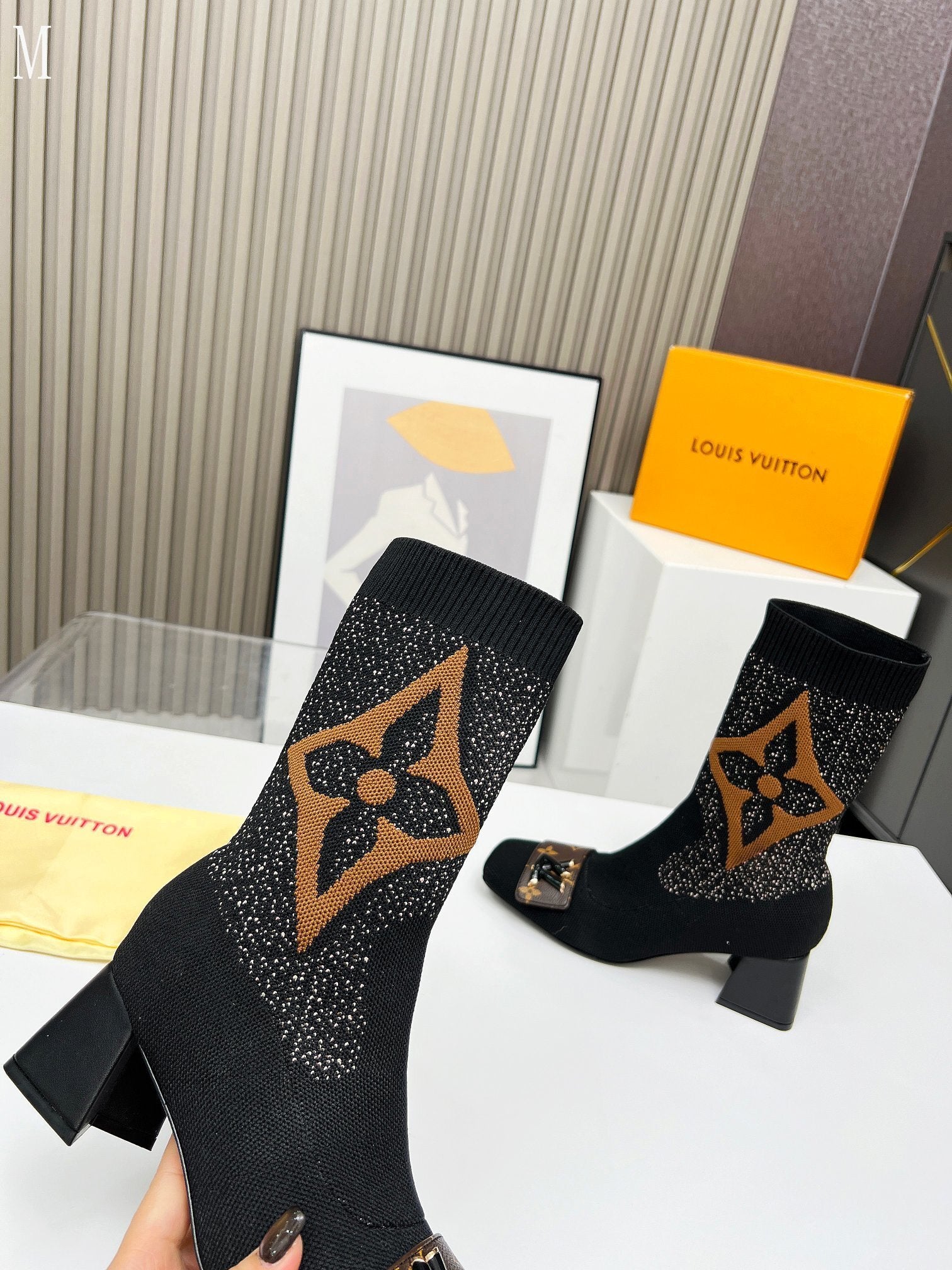 Monogram Knit Sock Ankle Boots