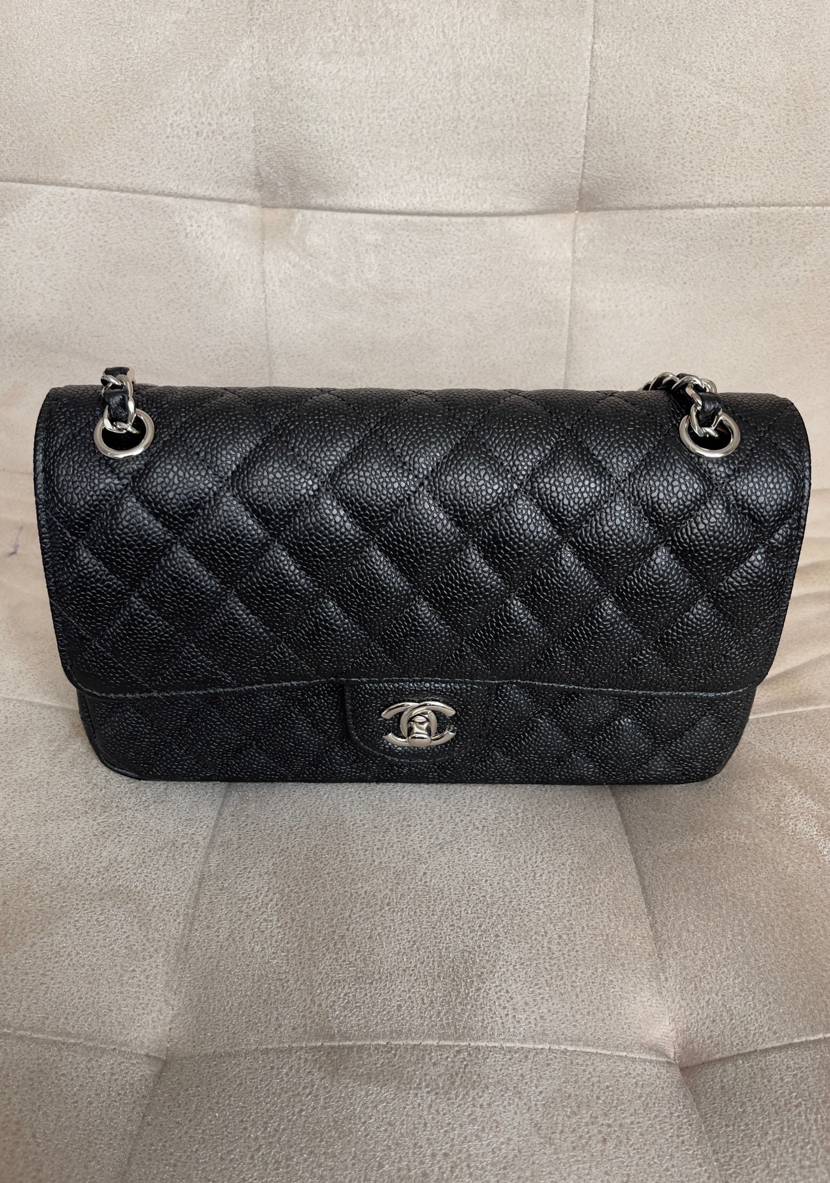 2.55 Classic Double Flap Bag - Black Caviar, Silver hardware