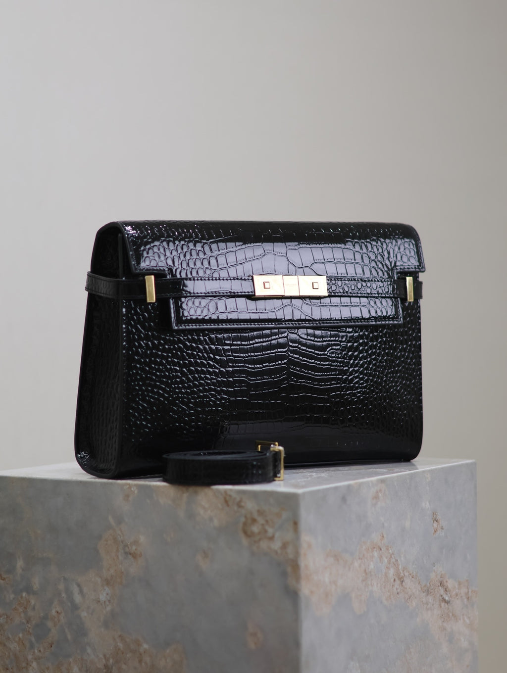 Crocodile-Embossed Leather Chain Bag