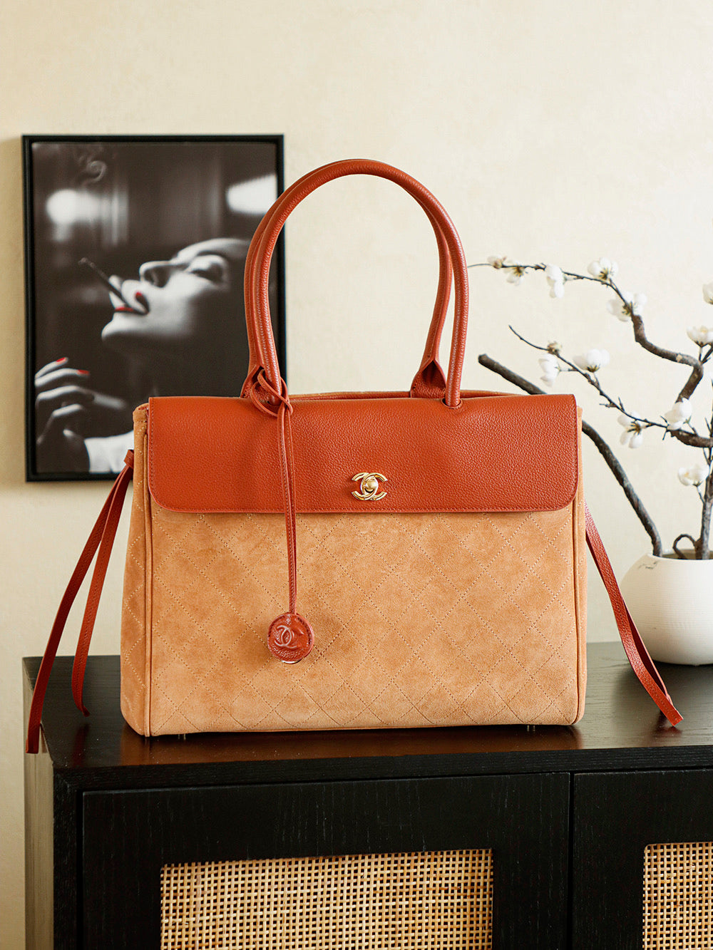 Suede & Leather Boston Top Handle Bag