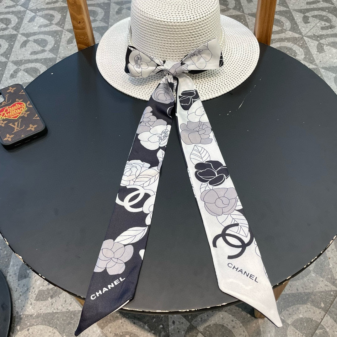 Woven Straw Hat with Pearl Band and Silk Bow Detail