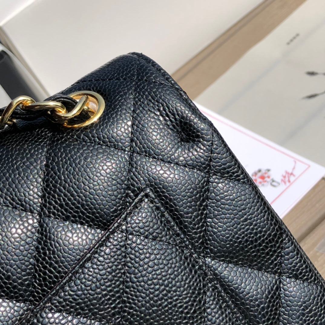 3.55 Large Caviar Leather Classic Double Flap Bag - Gold hardware