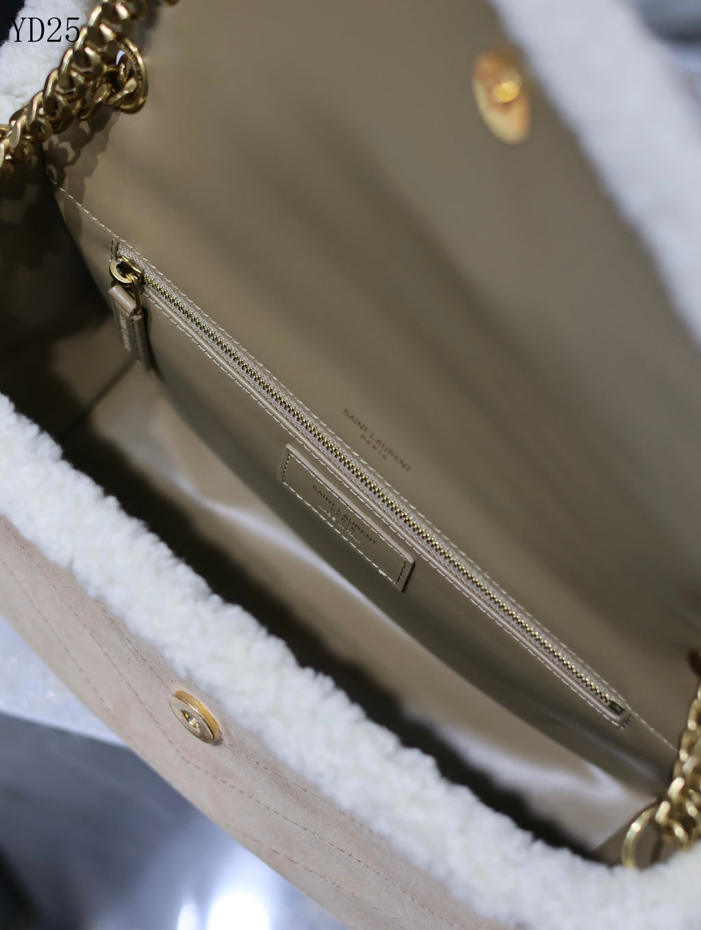 Niki Medium Shearling-Trimmed Suede Shoulder Bag