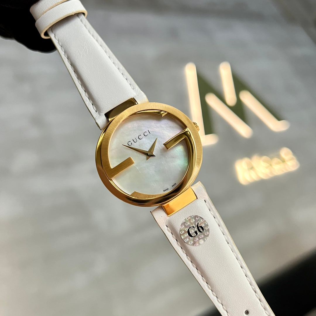Women's 37mm Watch – White Leather Strap & Gold-Tone Bezel