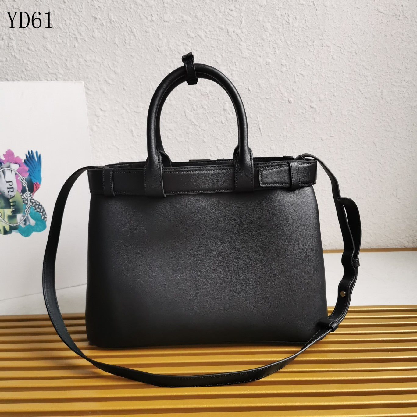 Buckle Belted Medium Leather Tote Bag