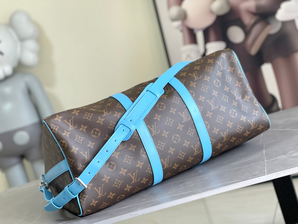 Keepall Bandoulière 50 – Monogram Canvas with Sky Blue Leather Trim