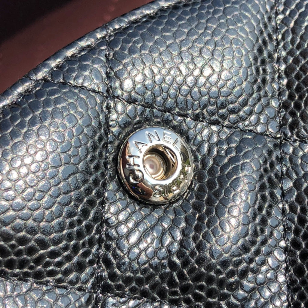 3.55 Large Caviar Leather Classic Double Flap Bag - Silver hardware