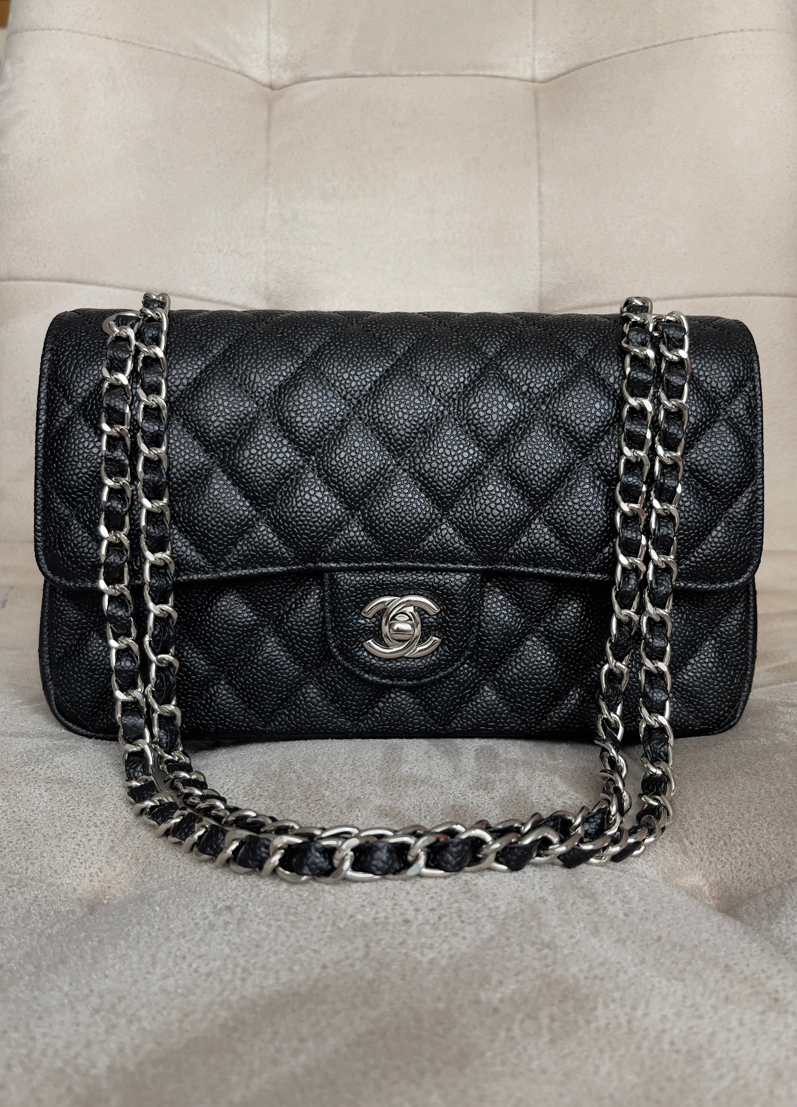 2.55 Classic Double Flap Bag - Black Caviar, Silver hardware