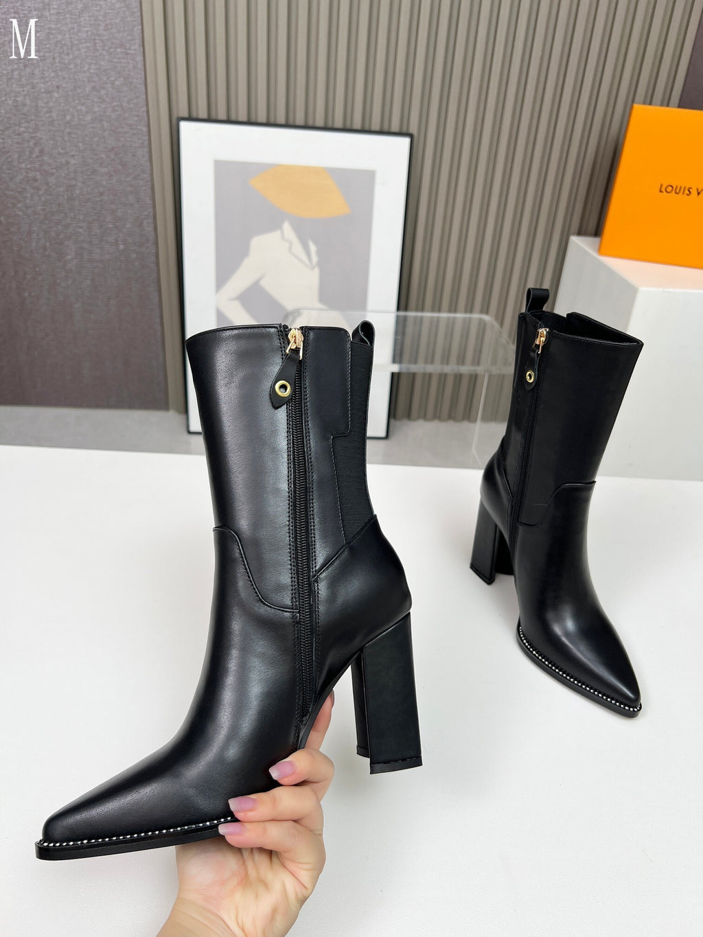 Smooth Leather Stud-Detail Ankle Boots