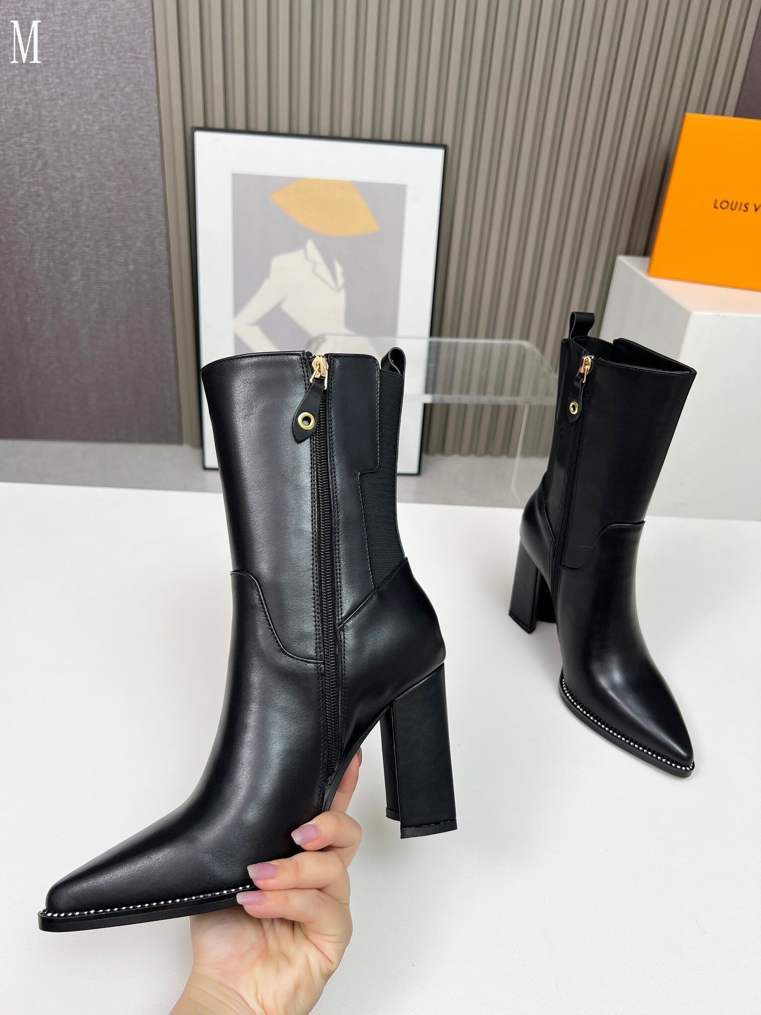 Smooth Leather Stud-Detail Ankle Boots