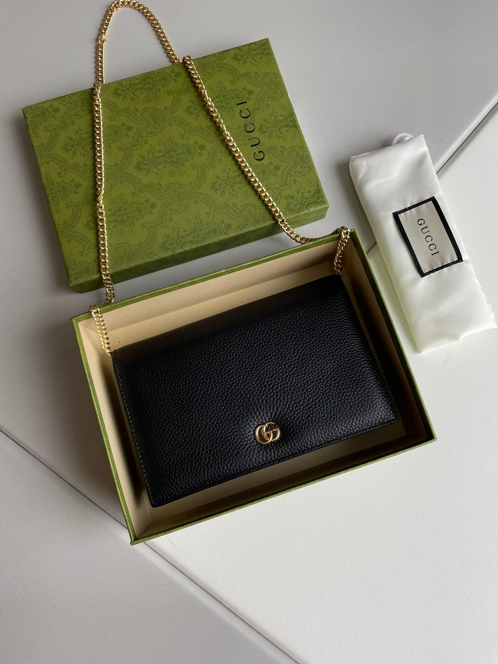 GG Marmont Pebbled Leather Wallet on Chain