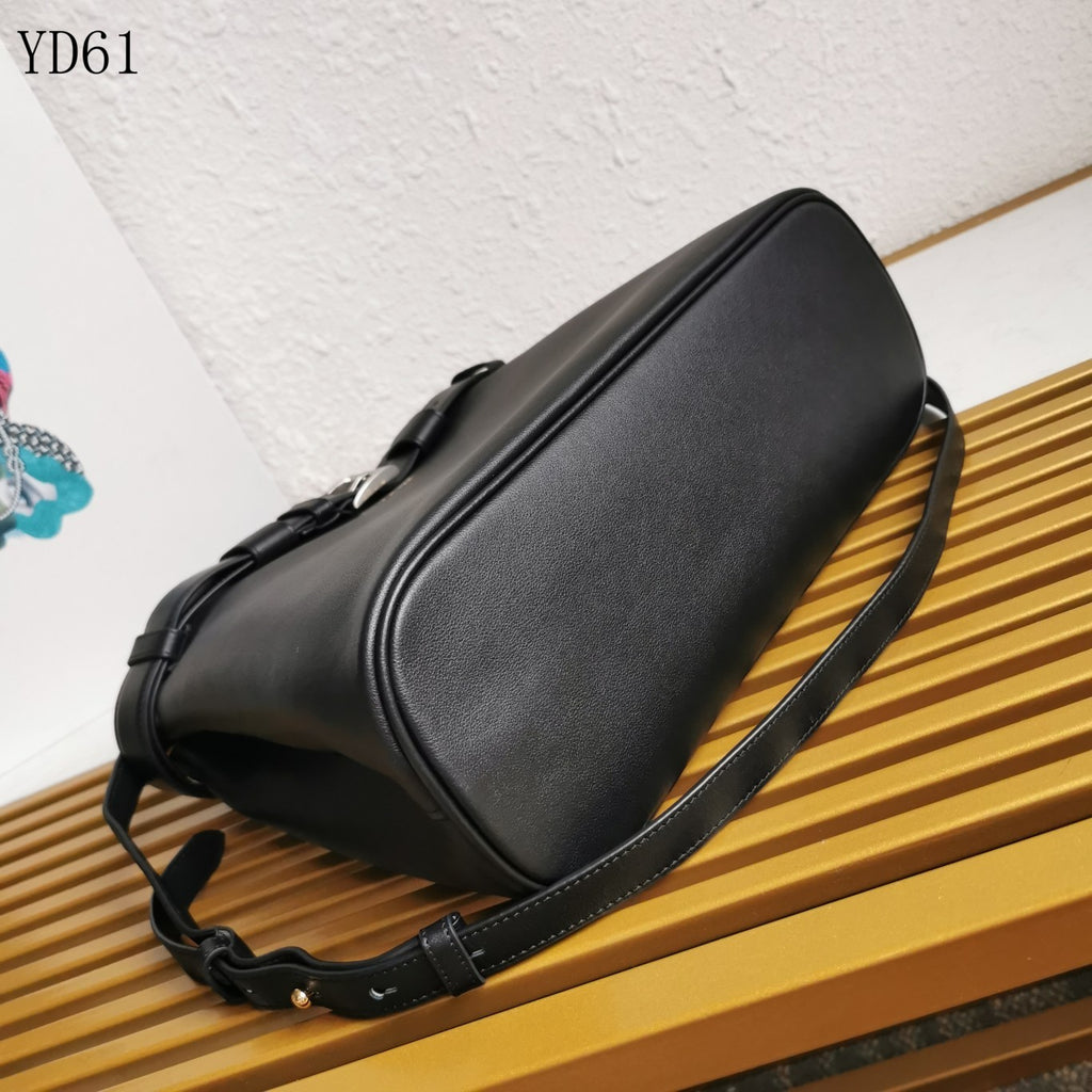 Buckle Belted Medium Leather Tote Bag