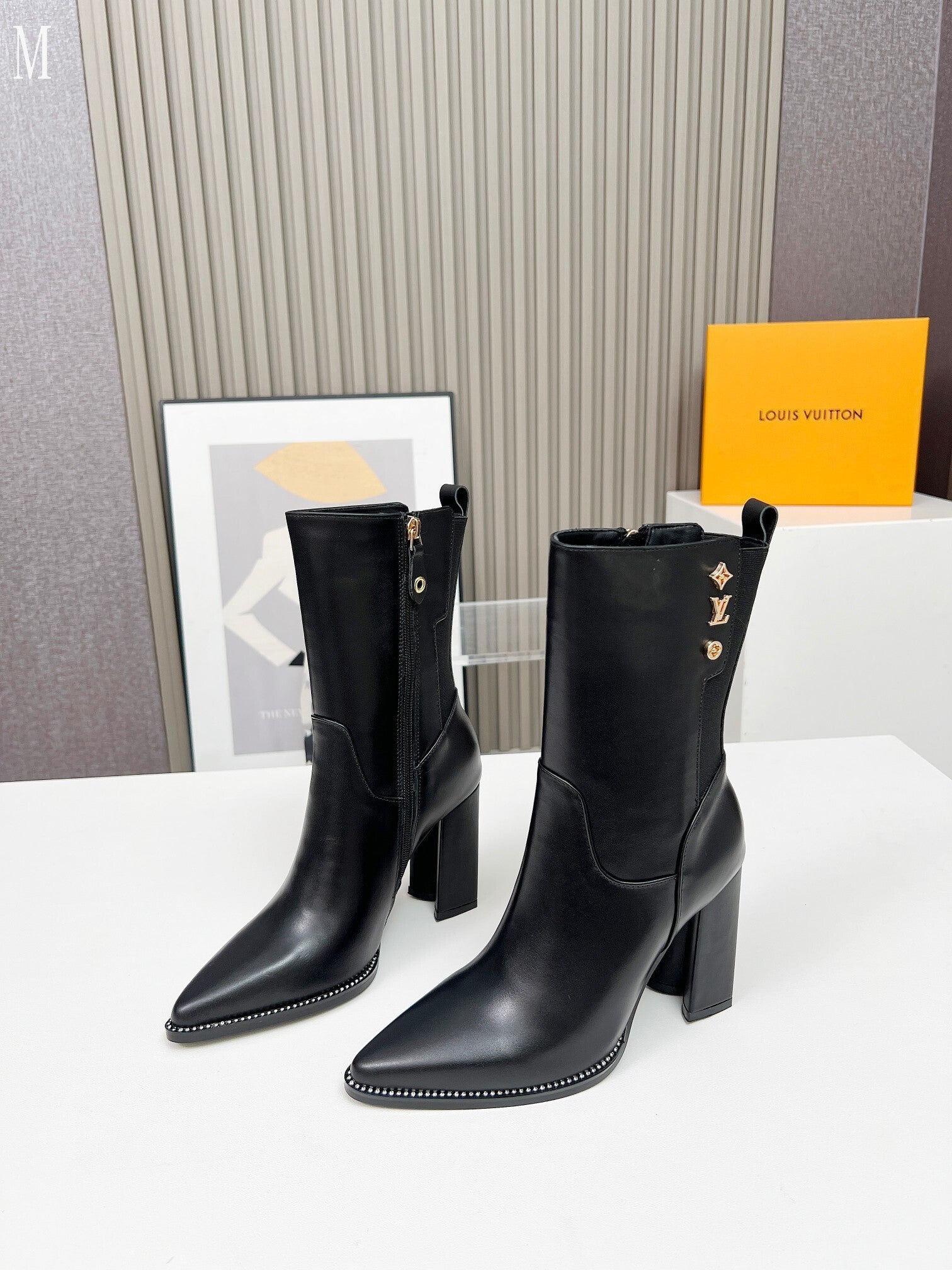 Smooth Leather Stud-Detail Ankle Boots