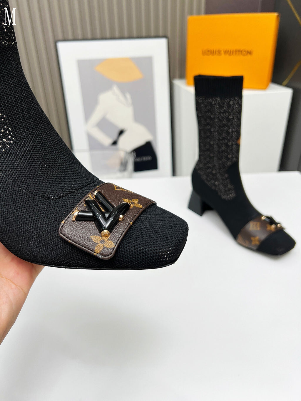 Monogram Knit Sock Ankle Boots