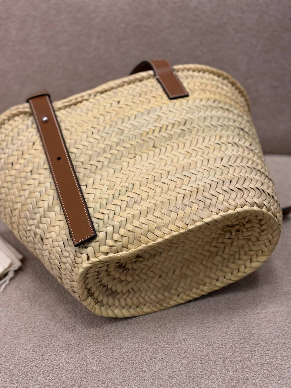 Basket Bag in Palm Leaf and Calfskin