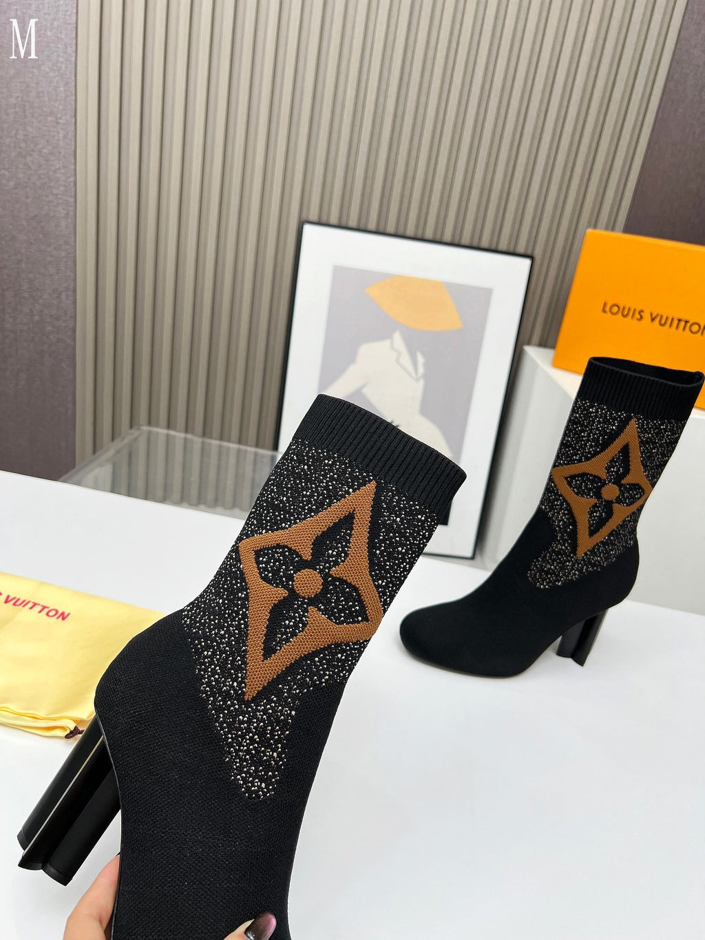 Monogram Knit Block Heel Boots