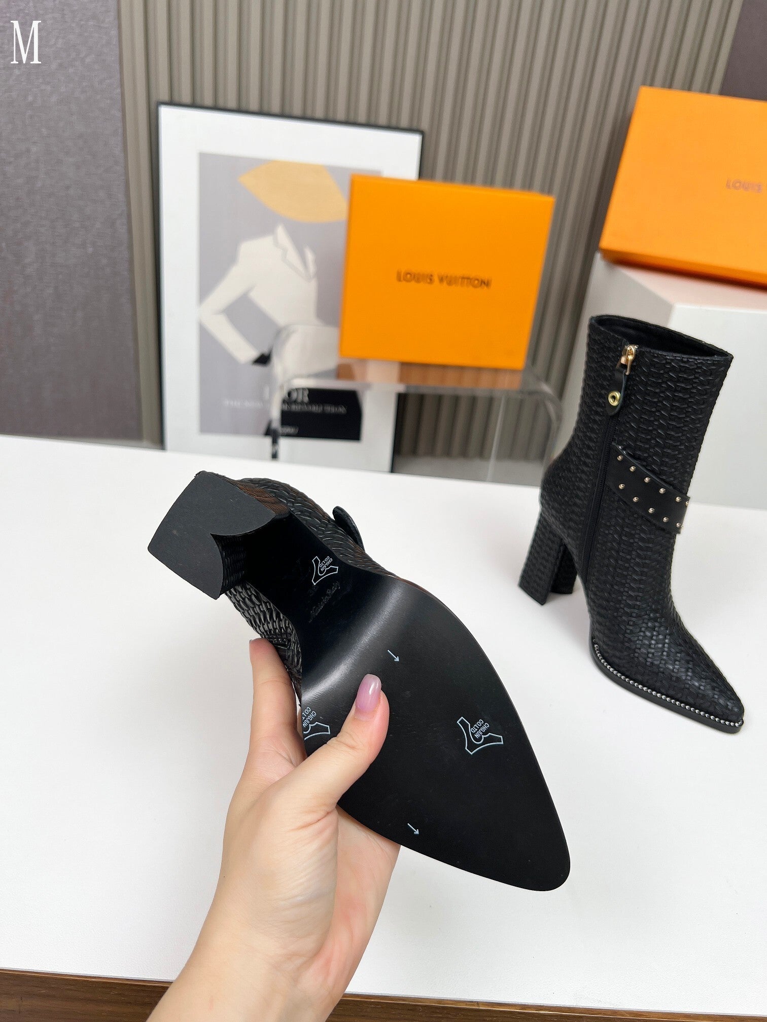 Knit & Leather Block Heel Ankle Boots