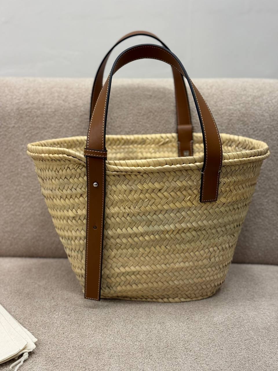 Basket Bag in Palm Leaf and Calfskin