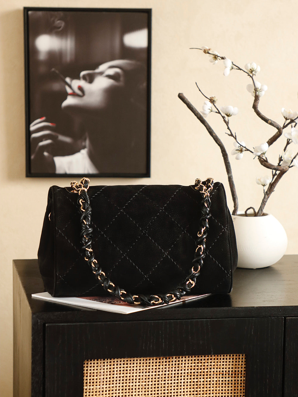 Suede Quilted Chain Underarm Bag