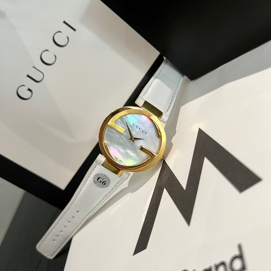 Women's 37mm Watch – White Leather Strap & Gold-Tone Bezel