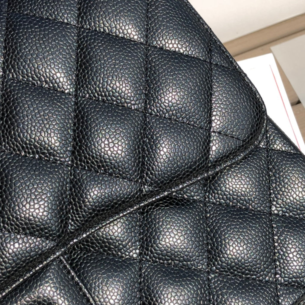 3.55 Large Caviar Leather Classic Double Flap Bag - Silver hardware