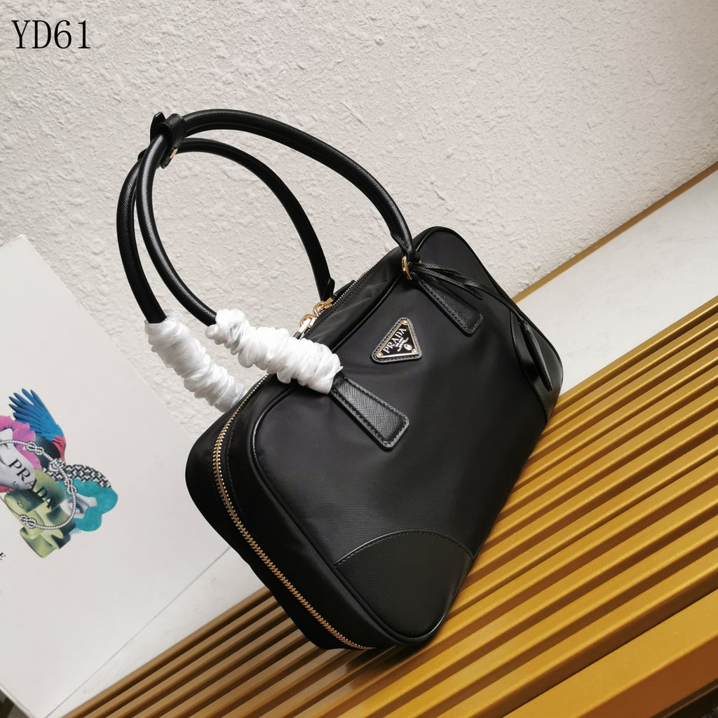 Re-Nylon and Saffiano Leather Two-Handle Bag