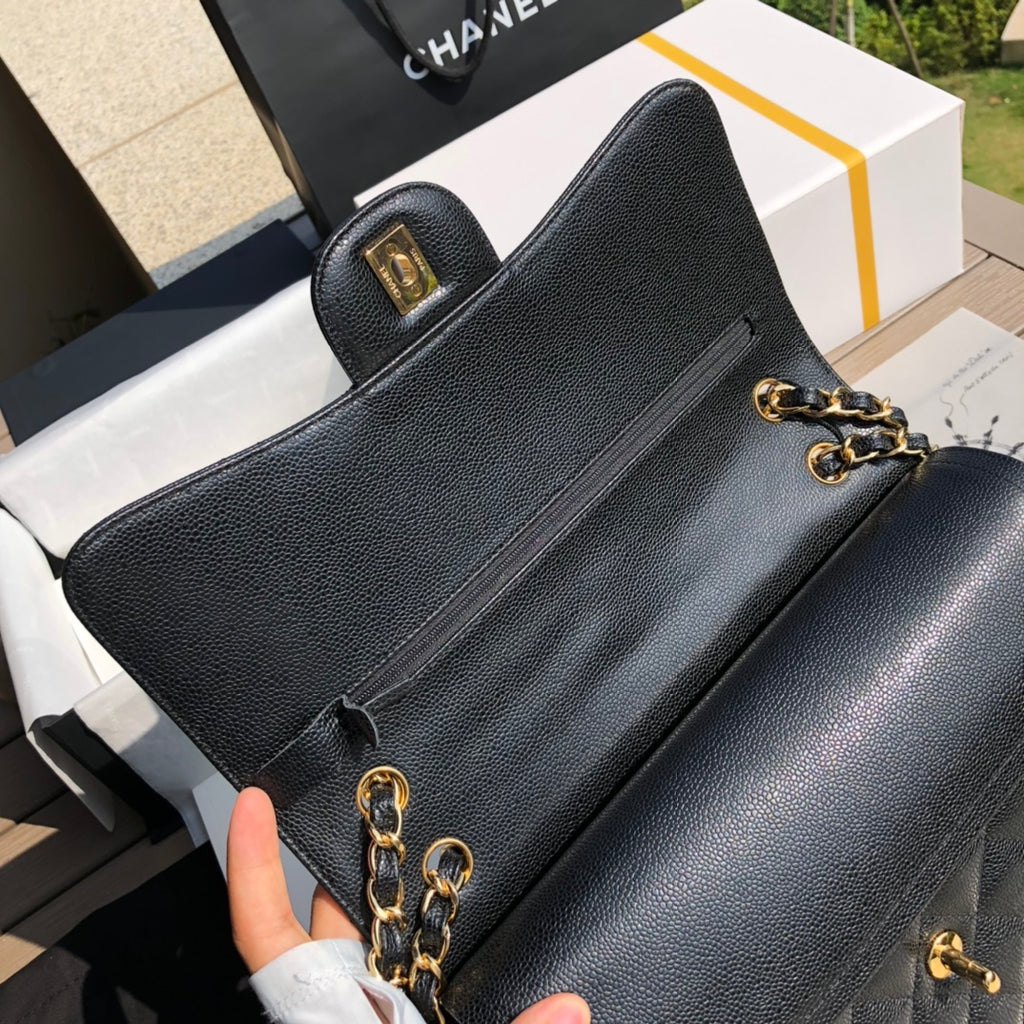 3.55 Large Caviar Leather Classic Double Flap Bag - Gold hardware