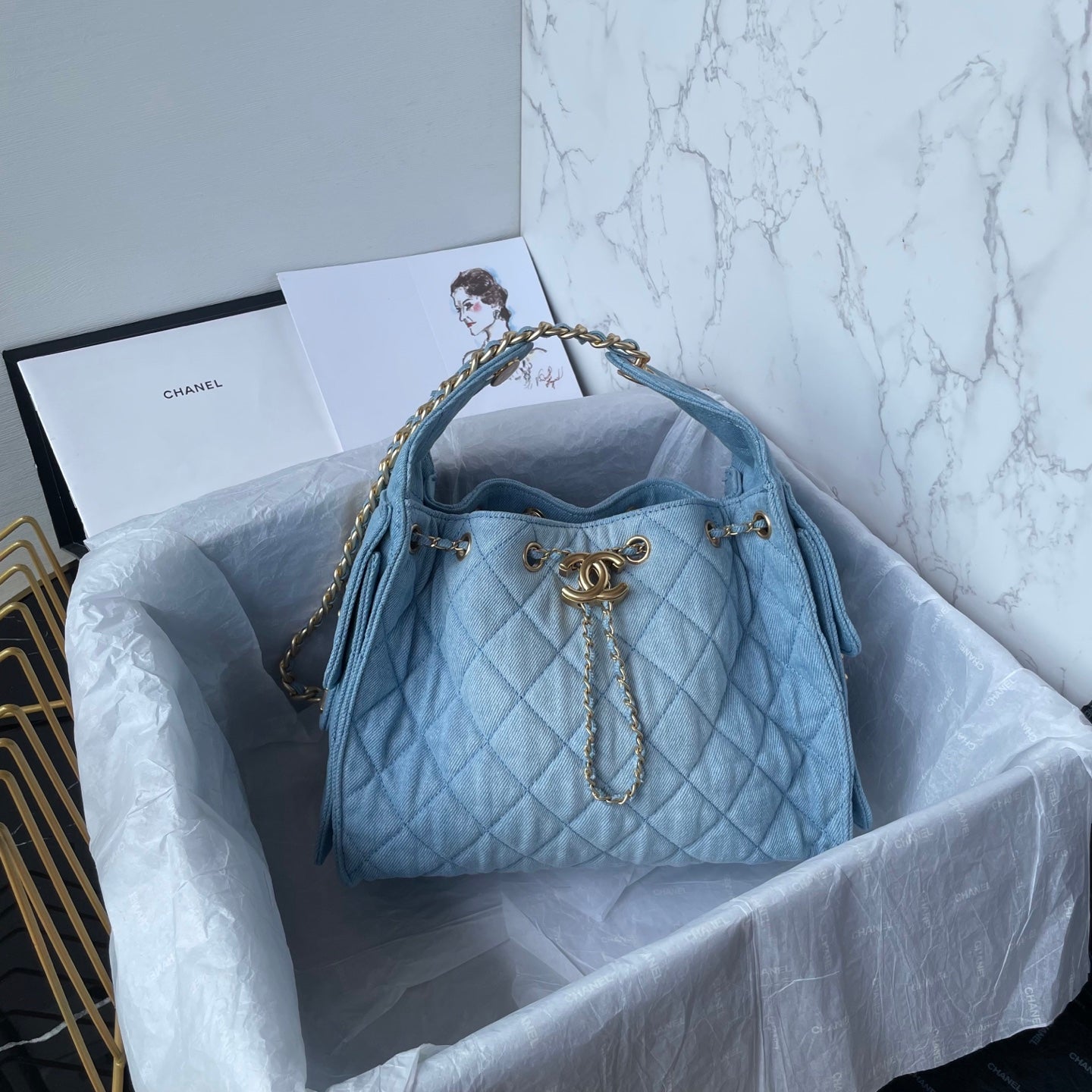 25 Medium Quilted Denim Bag