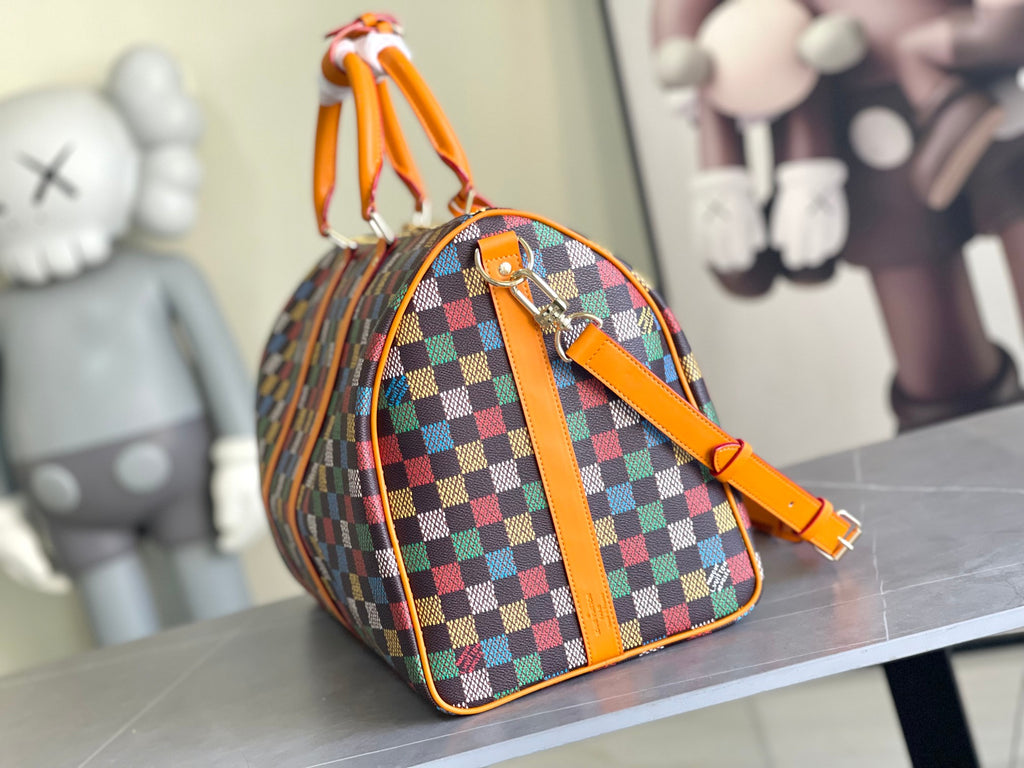 Keepall Bandoulière 50 – Multicolor Damier Canvas with Leather Trim